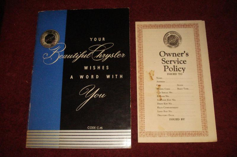 1949 chrysler owner's manual with owner service policy /  very nice originals!!!