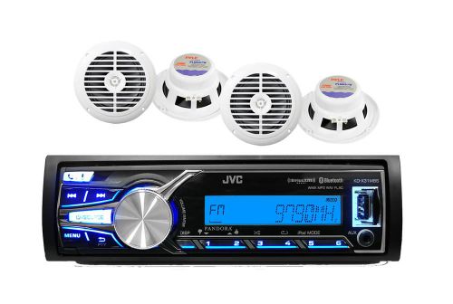 New marine jvc bluetooth usb/aux input ipod control radio, 4 white 6.5&#034; speakers