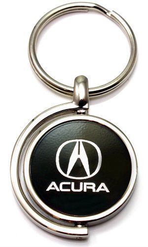 Black acura logo brushed metal round spinner chrome key chain spin ring