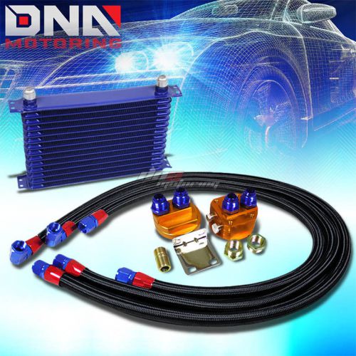 Find 14ROWS BLUE ALUMINUM 50°F ENGINE OILCOOLER+RELOCATION KIT+BLACK STAINLESS LINE in Rowland