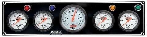 Quickcar 4 gauge panel op/wt/fp/ot with 3 3/8" tach. black 61-67513