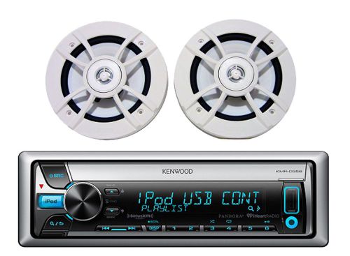 2 x kenwood 6.5&#034; white marine speakers &amp; kmrd358 marine usb cd ipod/iphone radio