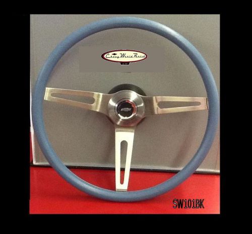 Camaro chevelle nova 3 spoke comfort grip steering wheel kit blue 15&#034;