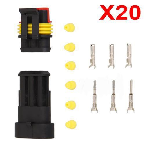 20 kits car 3 pin way waterproof wire cable connector plug