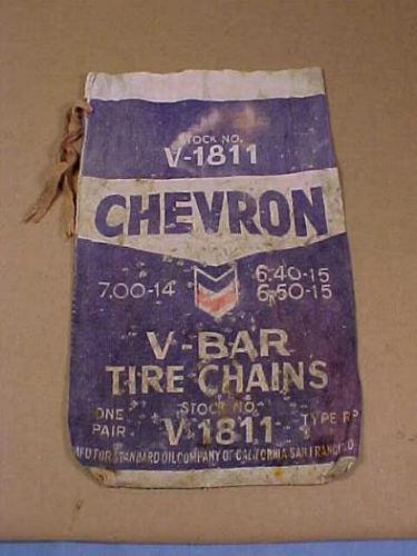 Vtg 1940s chevron standard oil v-bar car tire chains &amp; cloth bag v-1811 weed