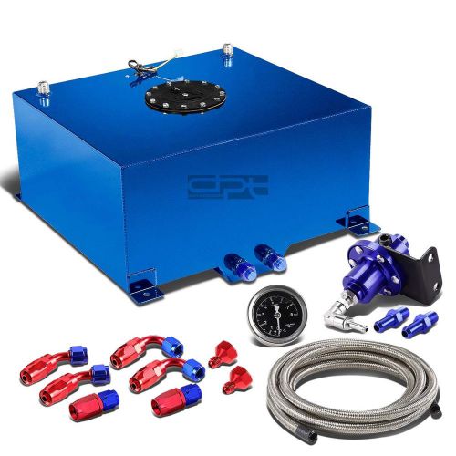 15.5 gallon aluminum fuel cell tank+cap+oil feed line+pressure regulator blue