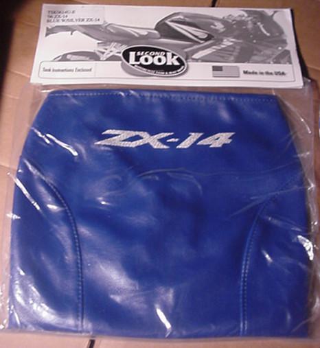 2006 kawasaki zx-14 tank bra blue w/silver logo second look motorcycle covers