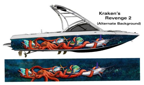 The krakens revenge 2 boat wrap - customized to fit your boat - marlin mahi tuna