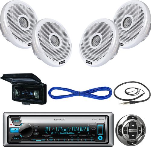 Kenwood bluetooth cd boat receiver, remote, antenna, 7" marine speakers &amp; wiring