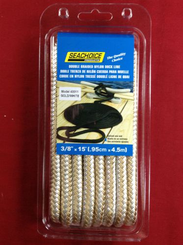 Dock line double braided 3/8" x 15' gold white nylon boat rope seachoice 40011