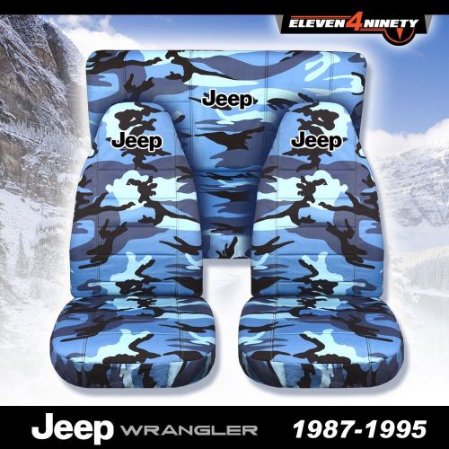 1987-1995 jeep wrangler yj seat covers / blue camo with custom design