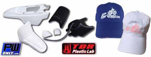 Pw50 pw 50 yamaha white fender plastic kit, black seat &amp; tank, free pw hat
