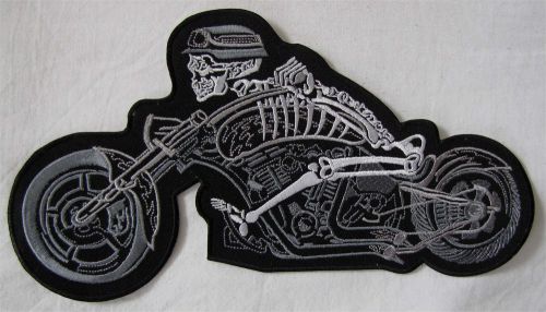 Rare large skeleton biker boy bike motorcycle embroidered sew on badge patch