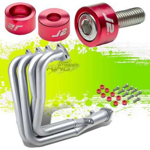 J2 for integra dc2 b18 silver exhaust manifold header+red washer cup bolts