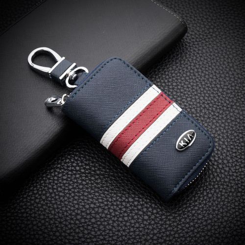 Tricolor stripe leather car key holder key chain ring case bag fit for kia auto