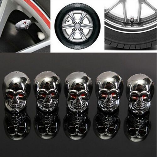 5pcs chrome skull head air valve caps motorcycle car truck suv bike tire fashion