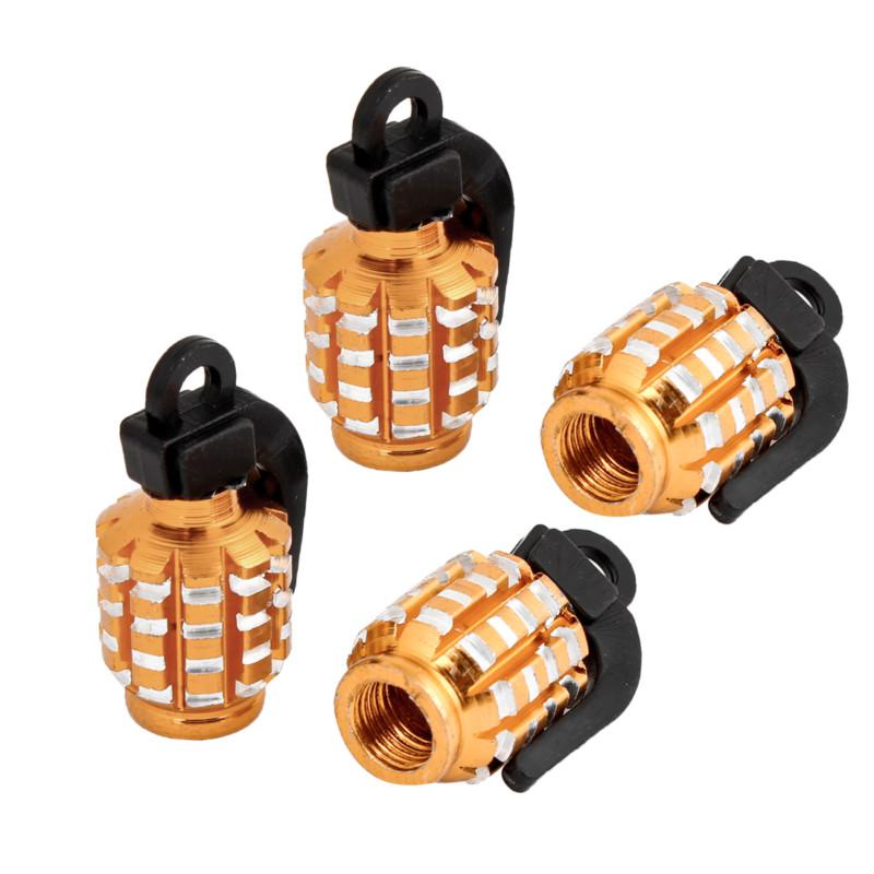 4 pcs gold tone grenade shaped motorcycle car tyre tire valve cap cover