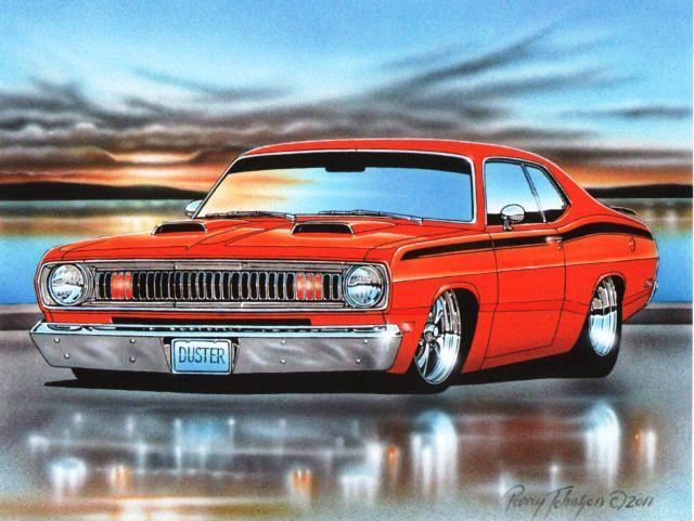 1970 71 72 plymouth duster muscle car automotive art print orange