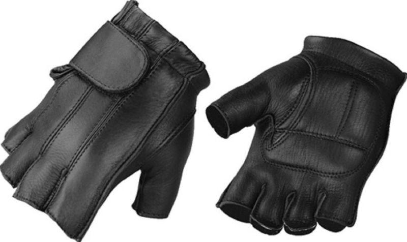 Motorcycle biker men's premium deerskin leather fingerless gel palms gloves xl