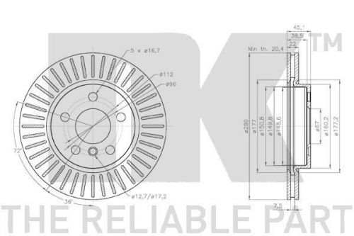 2x Brake Discs Pair Vented Front 280mm 314048 NK Set 34116799347 34116866295 New, US $, image 2