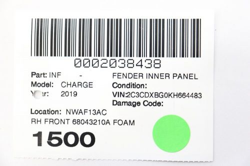 2019 dodge charger fender inner panel right