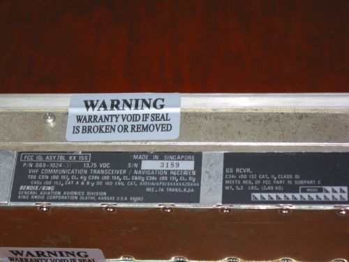 14 VOLT BENDIX KING KX-155 NAV COM RADIO WITH GLIDESLOPE !!! P/N 069-1024-31 !!!, US $1,795.00, image 6
