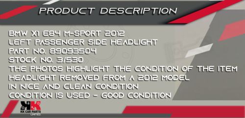 BMW X1 E84 M-SPORT 2012 LEFT PASSENGER SIDE HEADLIGHT 89093504, US $, image 17