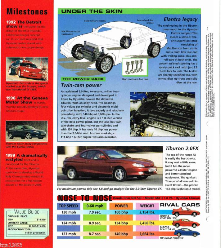 1999 Hyundai TIBURON FX IMP Brochure, US $10.00, image 4