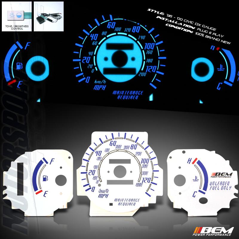 96-00 honda civic dx auto glow gauge cluster face white inverter switch wiring