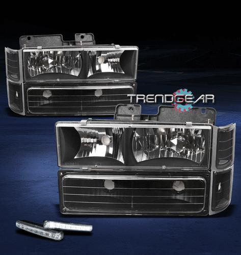 94-99 c/k c10 silverado suburban black crystal head lights+bumper+corner+drl kit