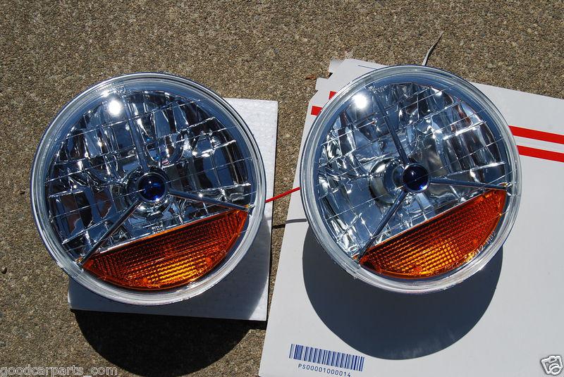 Find Classic 7 inch Glass Lens HeadLights + Diamond TriBar + Yellow Turn Signal + H4 in San
