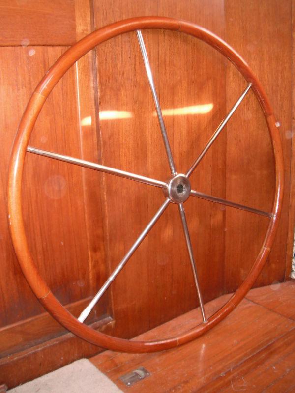 Boat steering wheel sailboat 40" teak rim  no reserve