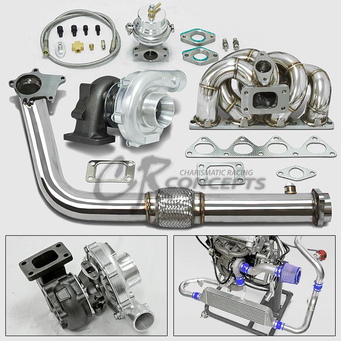 Find T3 T04E 5PC TURBO CHARGER KIT BLURR MANIFOLD+DOWNPIPE CIVIC EK