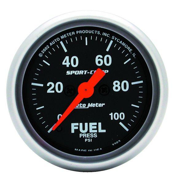 Auto meter 3363 sport comp 2 1/16" electric fuel pressure gauge 0-100 psi