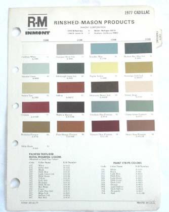 1977 cadillac r-m color paint chip chart all models original 