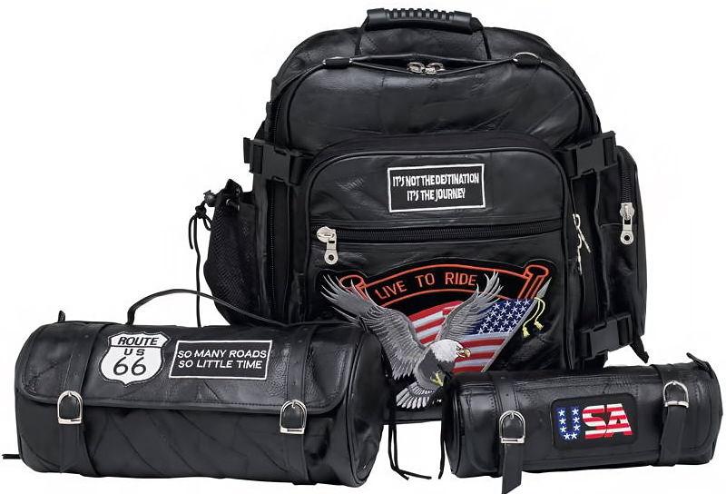 3pc buffalo leather motorcycle bag set luggage decals