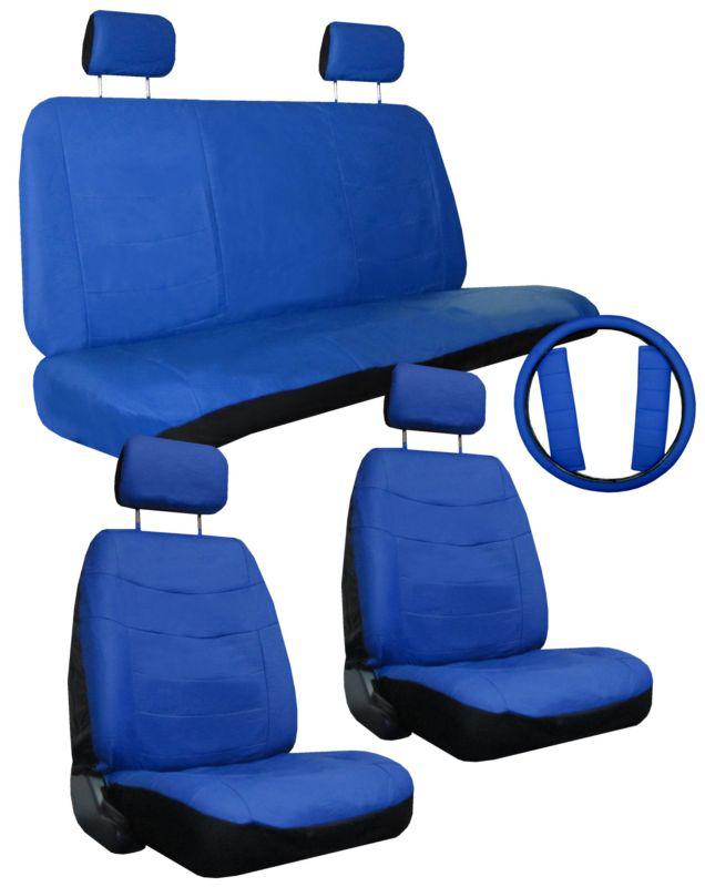 Blue car seat covers set w/ steering wheel cover & belt shoulder pads #1