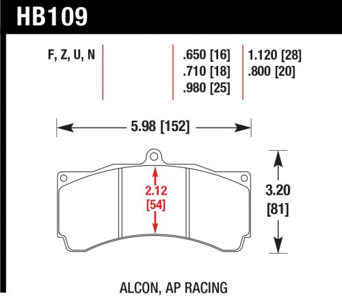 Hawk hb109s1.12 ht-10 brake pad alcon ap racing front rear 1.120 thick