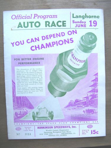 Early rare 1938 racing program pre stock nascar car race  langhorne pa speedway