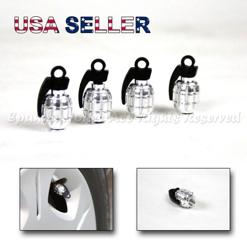 Sell GRENADE LOOK! 4X USA ANODIZED SILVER ALUMINUM METAL TIRE VALVE