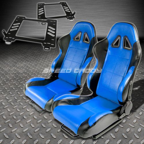 Pair type-5 reclining black blue woven racing seat+bracket for 98-05 mx-5 nb
