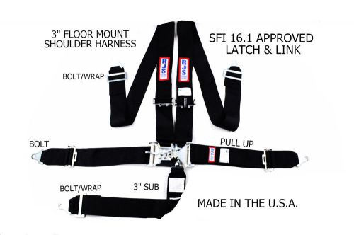 Rjs sfi 16.1 5 pt latch &amp; link floor mount snap in harness belt black 1159801