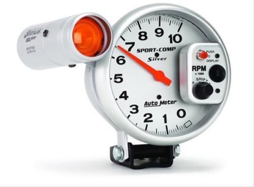 Autometer sport-comp silver tachometer 0-10,000 5&#034; dia silver face 3911