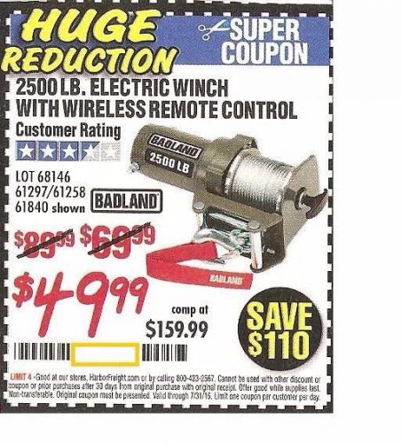 Coupon for harbor freight:2500 lb atv/utility electric winch w/wireless remote c