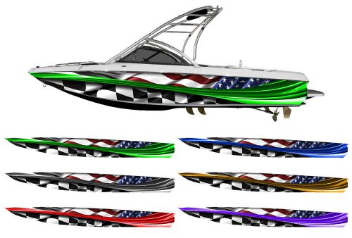 Burnout 2 checkered american racing flag boat wrap - customized for your boat