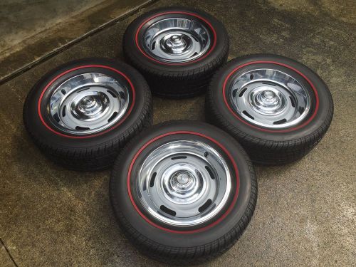 15&#034; gm rally wheels, rings/caps, redline tires, chevrolet corvette chevelle