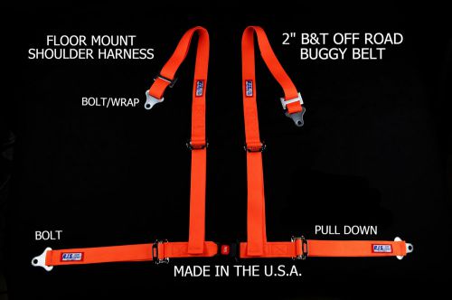Rjs racing 2" buggy off road seat belt 4 point b&amp;t floor harness orange 4002905