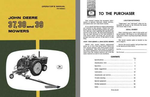 John deere - john deere 37, 38, and 39 mowers - operators manual om-e39954