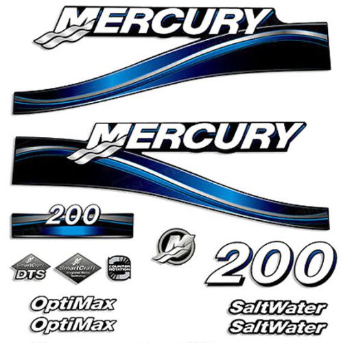 Mercury outboard decal sticker 200 hp optimax saltwater salt water blue