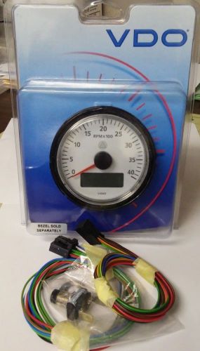 Viewline ivory 4,000 rpm 3 3/8" tachometer w/ hourmeter, clock and voltmeter